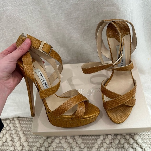Jimmy Choo louisa mustard snake print leather high heels - Picture 1 of 10